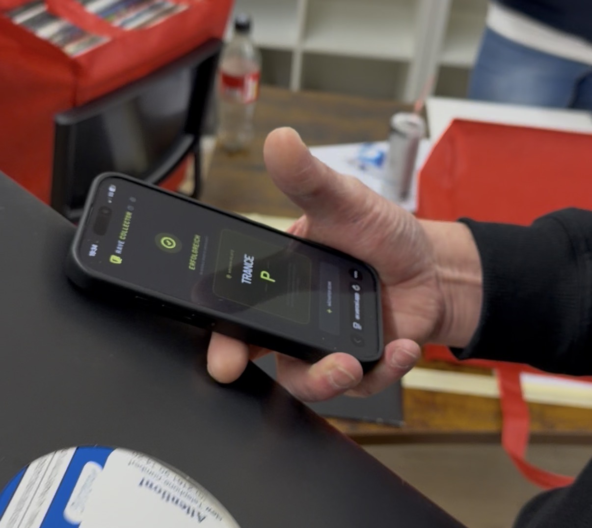 RaveScanner app in use scanning a vinyl collection